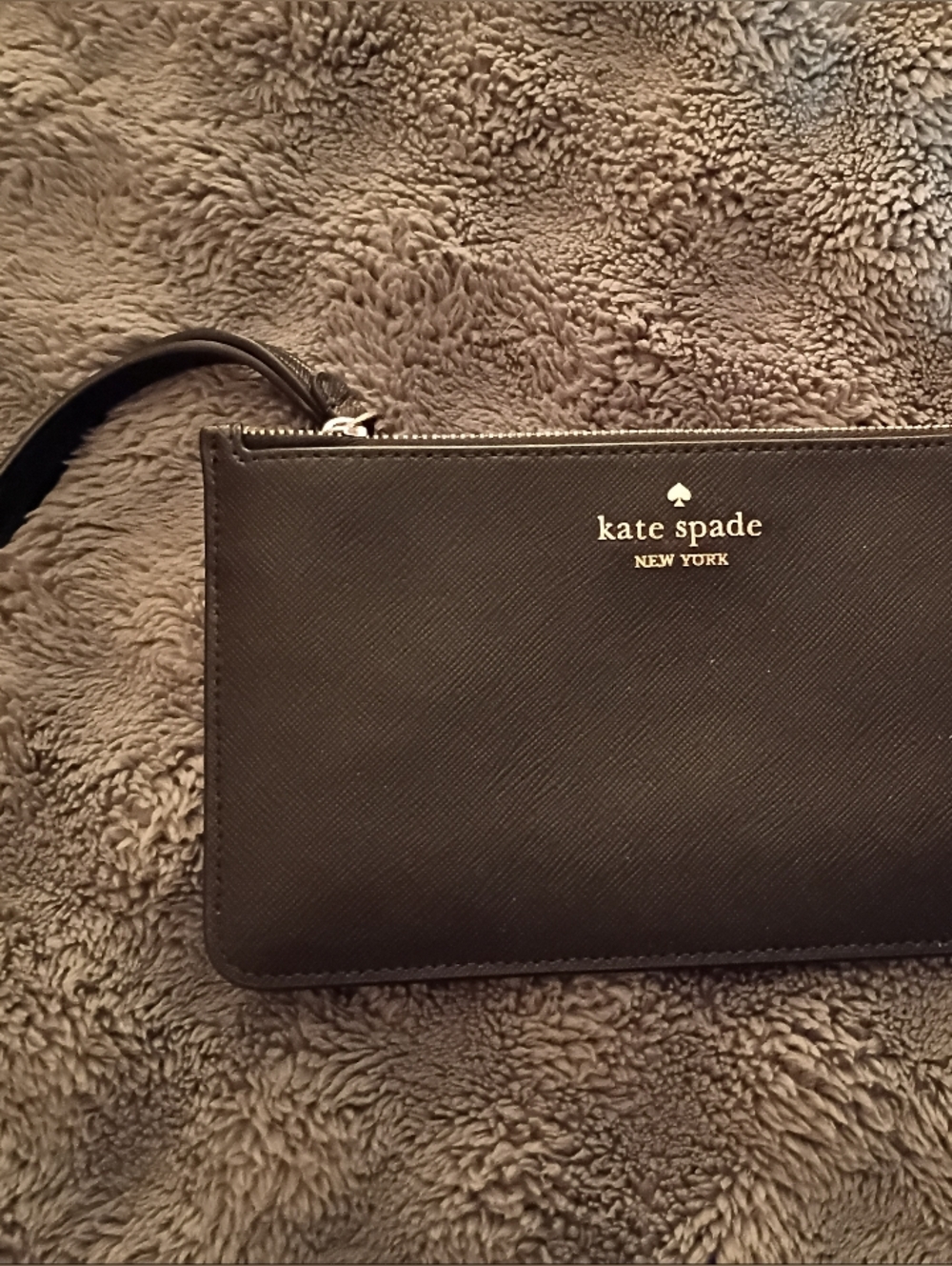 kate spade black leather wristlet clutch with wrist strap
